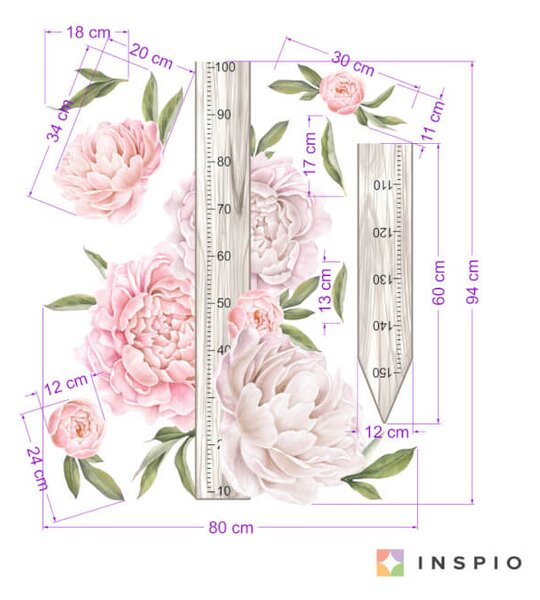 Metro per bambine con peonie