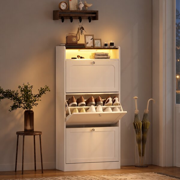 HOMCOM Scarpiera Slim con 3 Cassetti a Ribalta e LED, Bianco | Aosom Italy