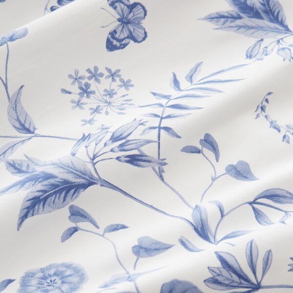 Set copripiumino e federa blu in percalle di cotone per letto singolo 135x200 cm Thea Floral – Bianca