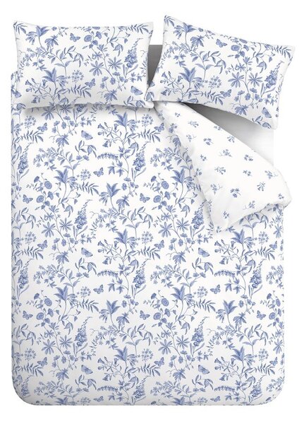 Set copripiumino e federa blu in percalle di cotone per letto singolo 135x200 cm Thea Floral – Bianca