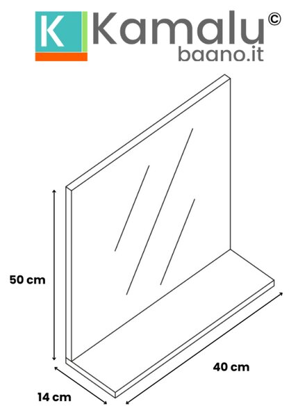 Kamalu specchio con mensola 40 cm colore bianco opaco | lac-polis-40-b