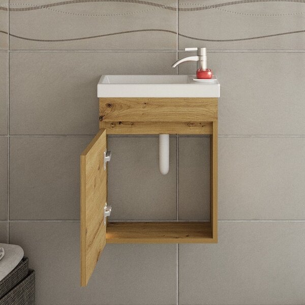 Mobiletto 40 con specchio colore legno naturale | LAC-POLIS-40-OAK - KAMALU