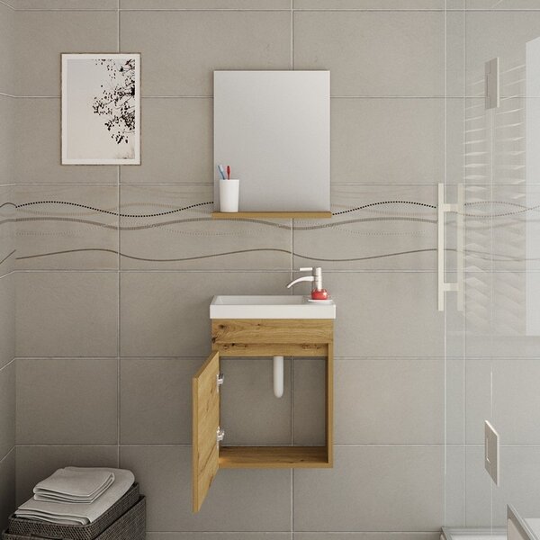 Mobiletto 40 con specchio colore legno naturale | LAC-POLIS-40-OAK - KAMALU