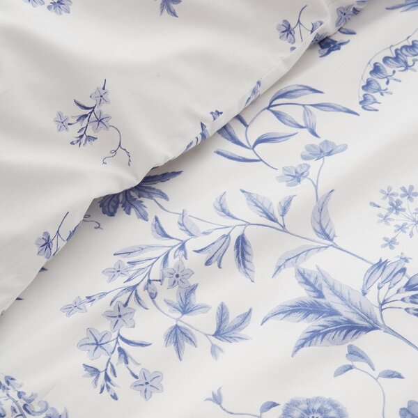 Set copripiumino e federa blu in percalle di cotone per letto singolo 135x200 cm Thea Floral – Bianca