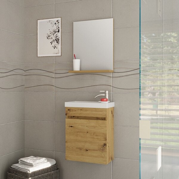 Kamalu specchio con mensola 40 cm colore legno naturale | lac-polis-40- oak