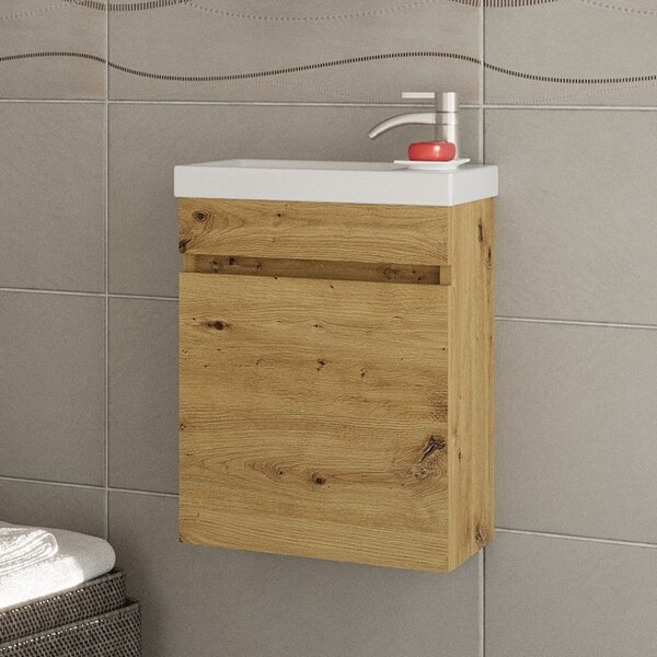 Mobiletto 40 con specchio colore legno naturale | LAC-POLIS-40-OAK - KAMALU