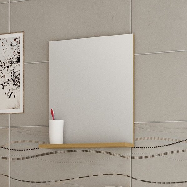 Kamalu specchio con mensola 40 cm colore legno naturale | lac-polis-40- oak