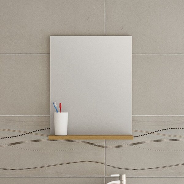 Kamalu specchio con mensola 40 cm colore legno naturale | lac-polis-40- oak