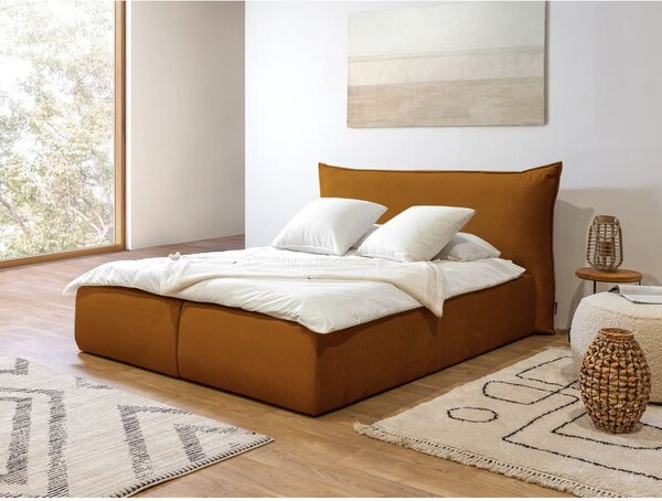 Letto matrimoniale imbottito giallo con contenitore con griglia 180x200 cm Jade - Bobochic Paris