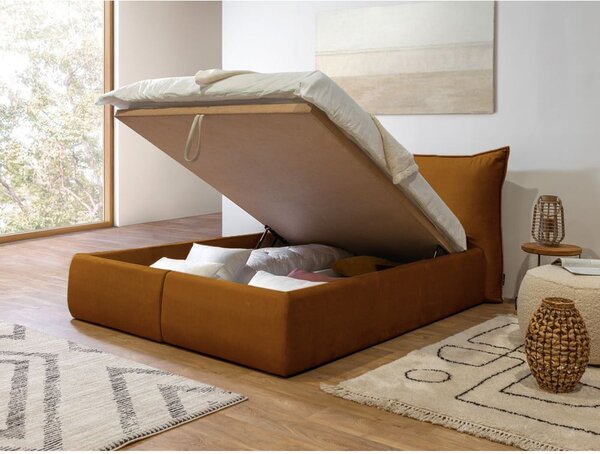 Letto matrimoniale imbottito giallo con contenitore con griglia 180x200 cm Jade - Bobochic Paris