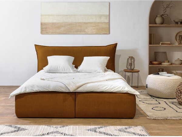 Letto matrimoniale imbottito giallo con contenitore con griglia 180x200 cm Jade - Bobochic Paris