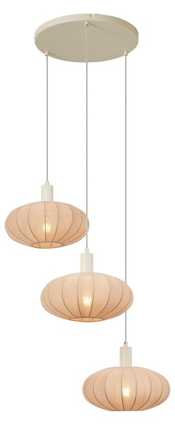 Lampada a sospensione Japandi beige con paralume in tessuto a 3 luci - Bida
