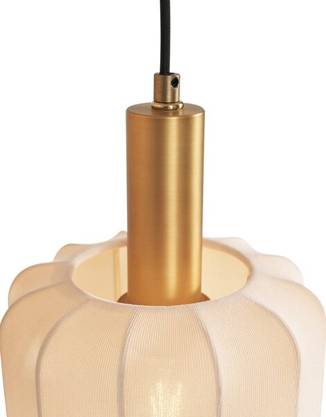 Lampada a sospensione Japandi nera e oro con paralume beige a 3 luci - Pluni