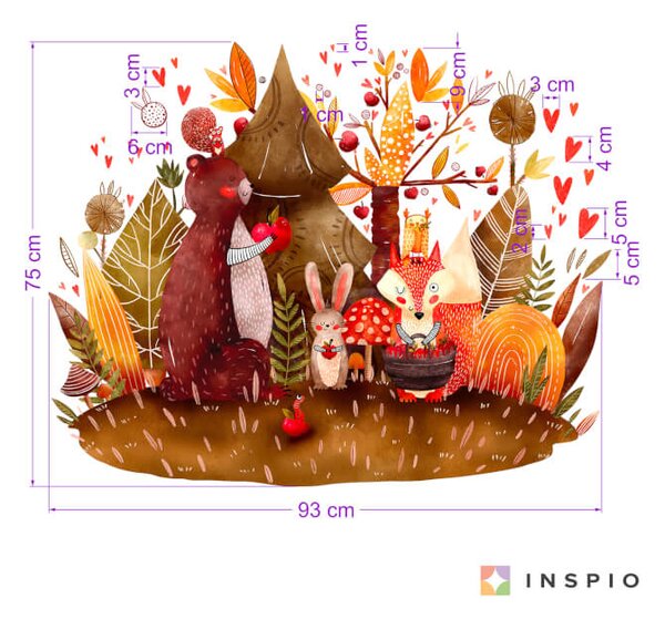 Adesivo da parete per bambini - Animali del bosco con mele