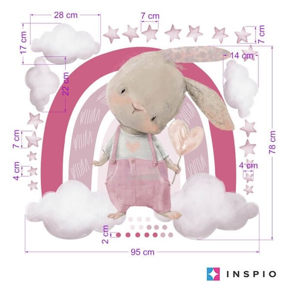 Adesivi da parete per bambini - Coniglietto, arcobaleno in tonalità rosa