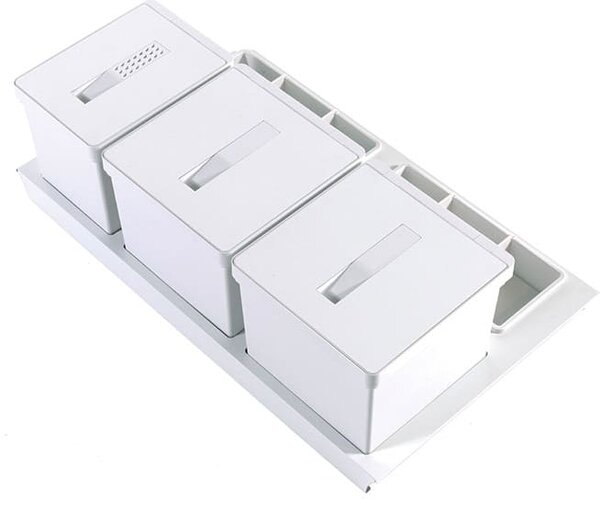 TECNOINOX Bidoni Raccolta Differenziata per Cassettoni 3 Contenitori spazzatura 12 + 17 + 17 Litri Lunghezza 90 cm colore Bianco - T2