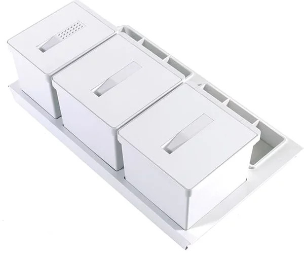 TECNOINOX Bidoni Raccolta Differenziata per Cassettoni 3 Contenitori spazzatura 12 + 17 + 17 Litri Lunghezza 90 cm colore Bianco - T2