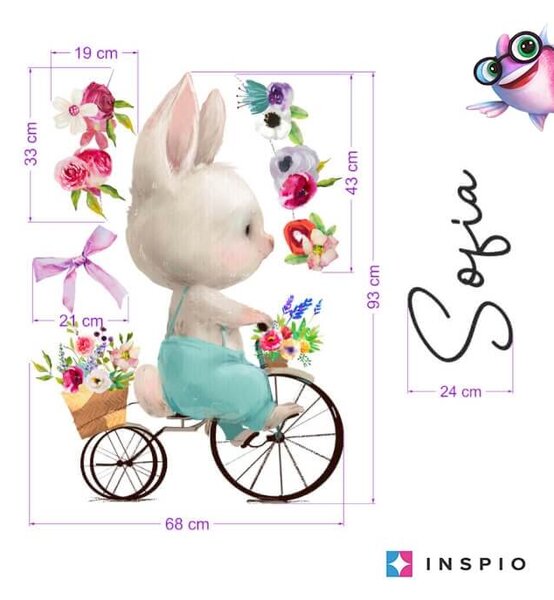 Adesivo con nome - Coniglietto con fiori