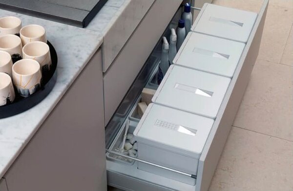 TECNOINOX Bidoni Raccolta Differenziata per Cassettoni 3 Contenitori spazzatura 12 + 17 + 17 Litri Lunghezza 90 cm colore Bianco - T2