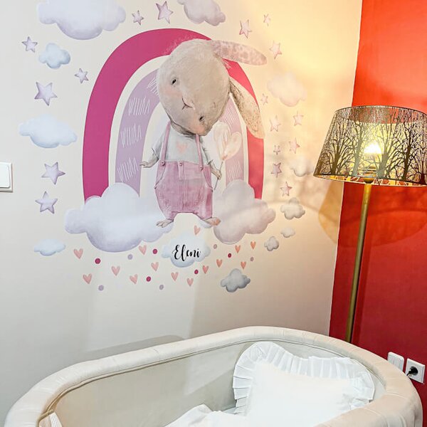 Adesivi da parete per bambini - Coniglietto, arcobaleno in tonalità rosa