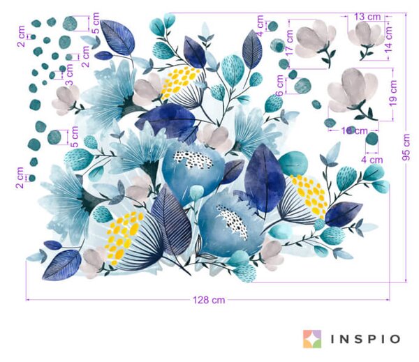 Adesivi per bambini - Fiori blu con puntini