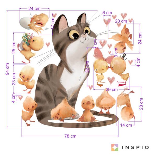 Adesivo da parete - Gatto con pulcini vivaci