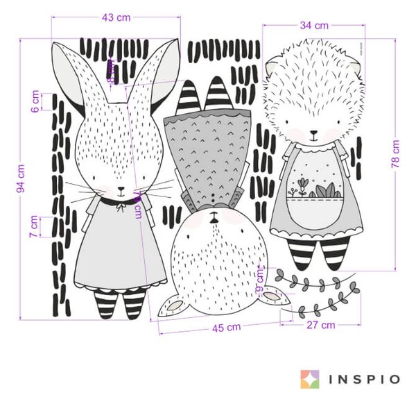 Animali in bianco e nero - adesivi per la stanza dei bambini