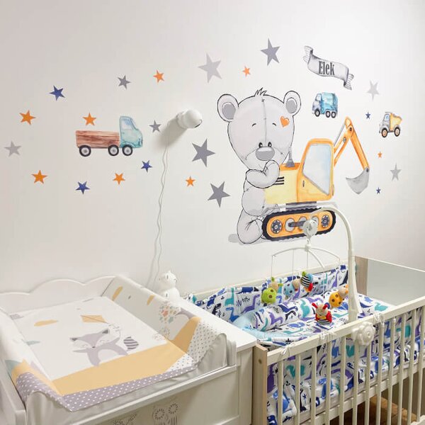 Adesivi murali per bambini - Orsacchiotto con stelle e nome