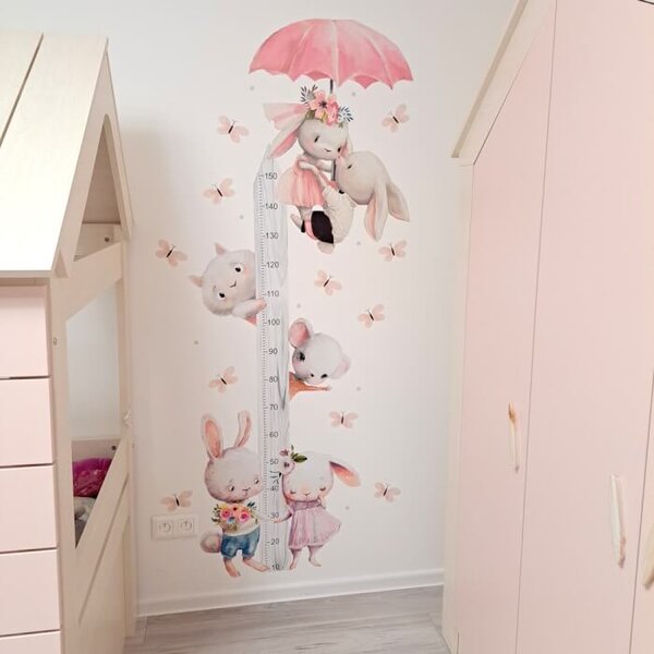 Quadro delle altezze per bambine - Conigli acquerellati