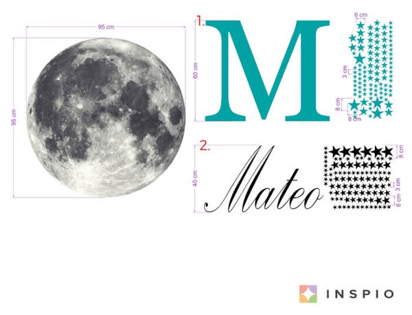 Adesivo con nome - Luna con stelle