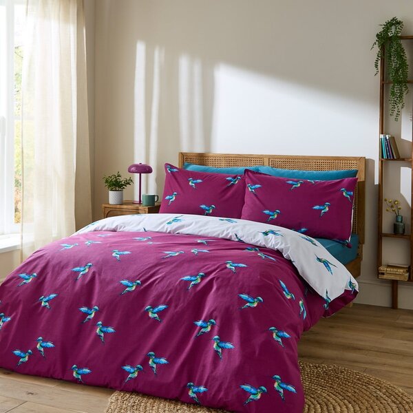 Set copripiumino e federa bianco e viola in cotone per letto singolo 135x200 cm Hummingbird – Their Nibs