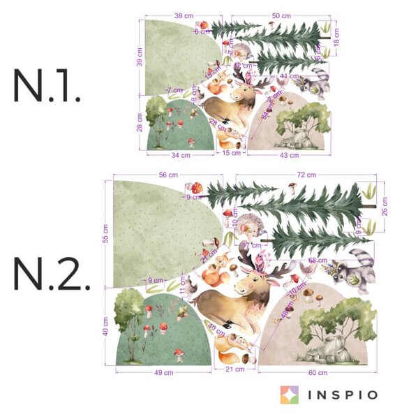 Adesivi Murali per Bambini - Animali del Bosco con Colline e Alberi