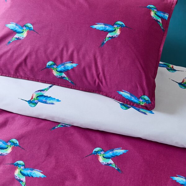 Set copripiumino e federa bianco e viola in cotone per letto singolo 135x200 cm Hummingbird – Their Nibs