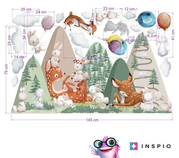 Adesivi murali per bambini - Colline con Cervi e Conigli