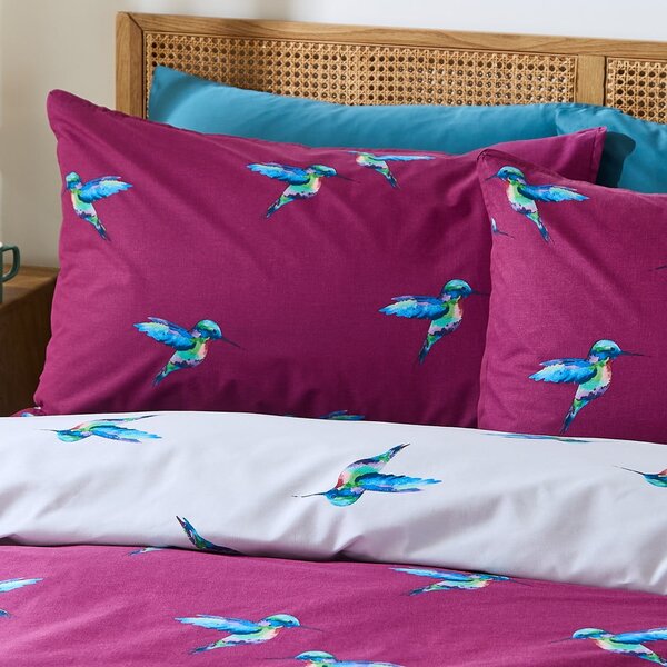 Set copripiumino e federa bianco e viola in cotone per letto singolo 135x200 cm Hummingbird – Their Nibs