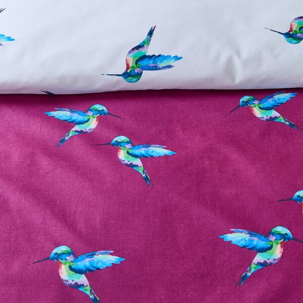 Set copripiumino e federa bianco e viola in cotone per letto singolo 135x200 cm Hummingbird – Their Nibs