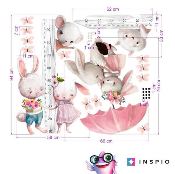Quadro delle altezze per bambine - Conigli acquerellati
