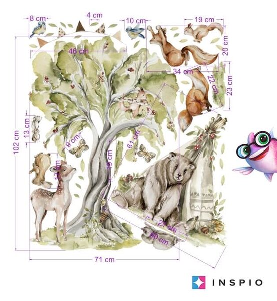 Adesivo per la Stanza dei Bambini - Incantevole Foresta con Animali Allegri