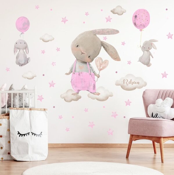 Coniglietti in rosa - adesivi ad acquerello