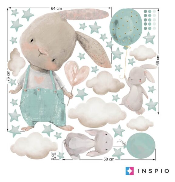 Coniglietti con stelle e palloncini - adesivi per bambini