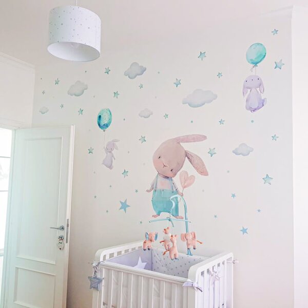 Coniglietti con stelle e palloncini - adesivi per bambini