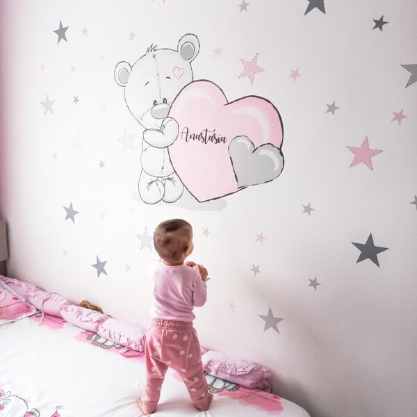 Adesivo per bambina - Orsetto in colori pastello con stelle
