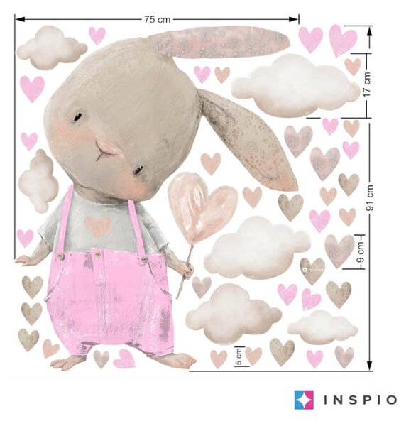 Coniglietto roso con cuore - adesivo da parete