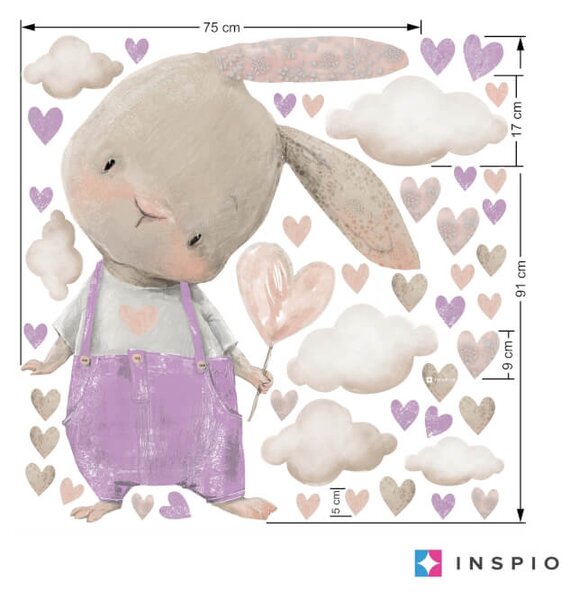 Coniglietto viola con cuori - adesivi da parete