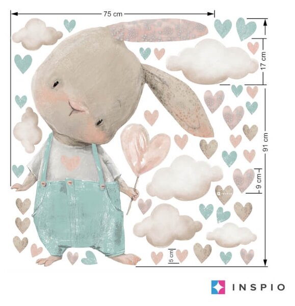 Adesivi per bambini - Coniglietto acquerello con cuore