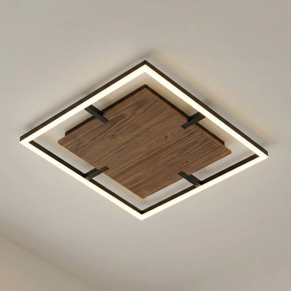Plafoniera soffitto Vectra Lucande, dimmerabile, Legno scuro, Soggiorno / Sala da pranzo, Plastica, Moderno, Plafoniera