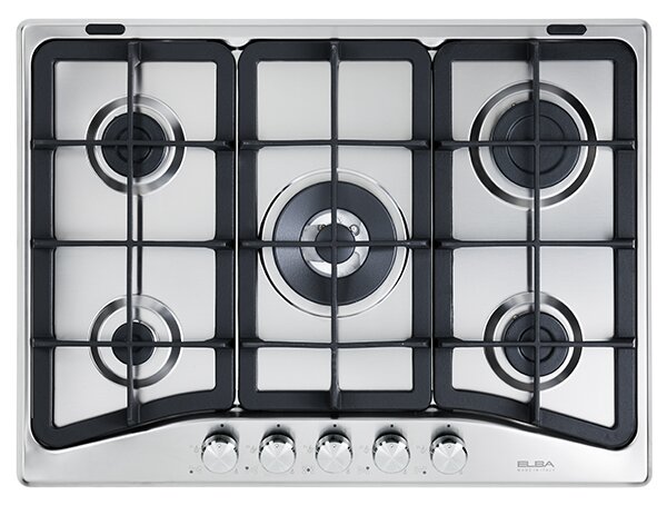ELBA Piano Cottura 5 Fuochi a Gas Larghezza 70 cm in Acciaio Inox colore Inox - EIF 57 PRO