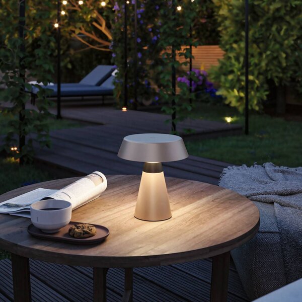 Paulmann Lampada LED da tavolo a batteria Lirox, beige/nero, 20 cm, IP44 dimmerabile, Crema / Ambra, Soggiorno / Sala da pranzo, Metallo, Moderno