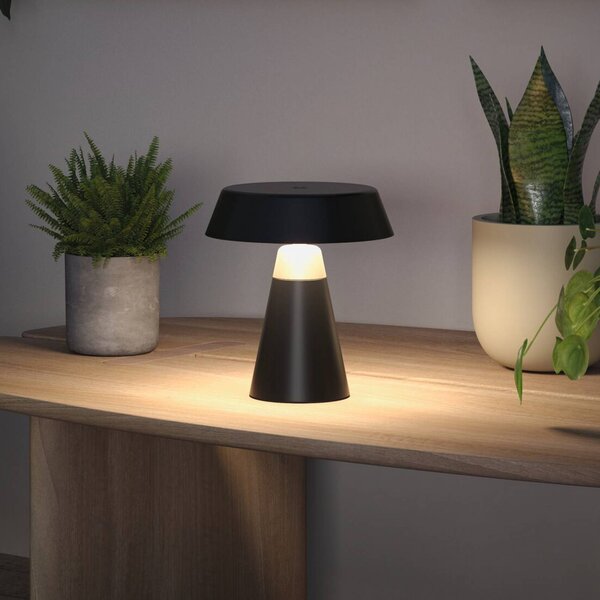 Paulmann Lampada LED da tavolo a batteria Lirox, nero/beige, 20 cm, IP44 dimmerabile, Nero, Soggiorno / Sala da pranzo, Metallo, Moderno