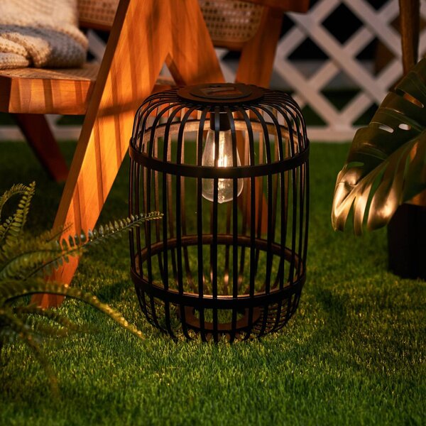 Pauleen Lampada LED da tavolo e solare SUNSHINE RAY nera 25 cm IP44, Nero, bambù, Giovanile